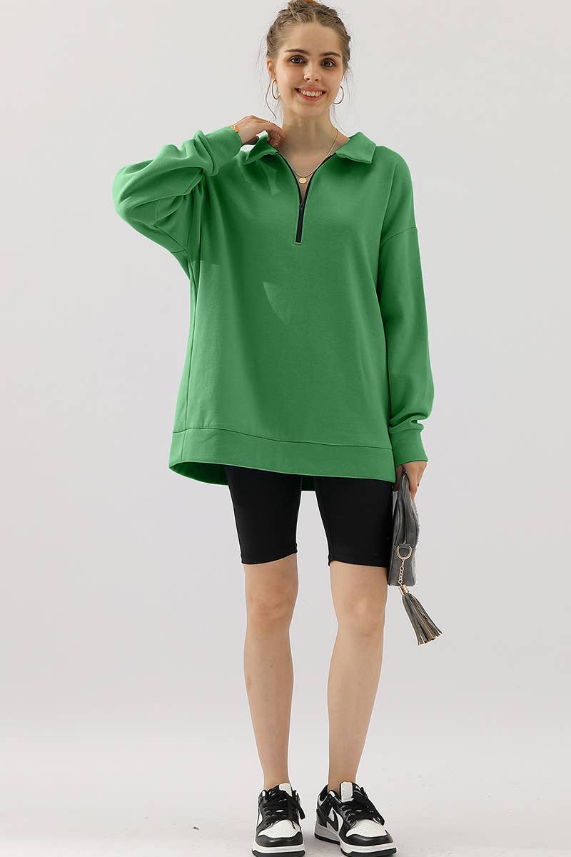 CWOHOL431_Zip Neck Lightweight Pullover Sweatshirt