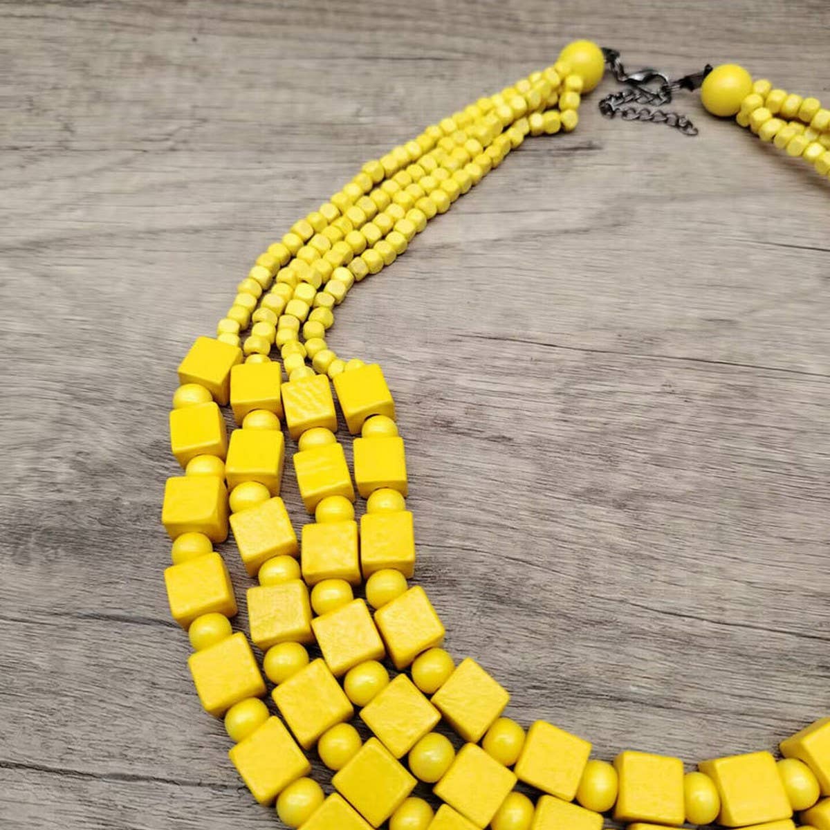 HANDMADE WOODEN SQUARE BEADS MULTI-LAYER NECKLACE