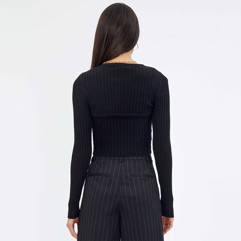 Hollowed-out solid-color long-sleeved sweater