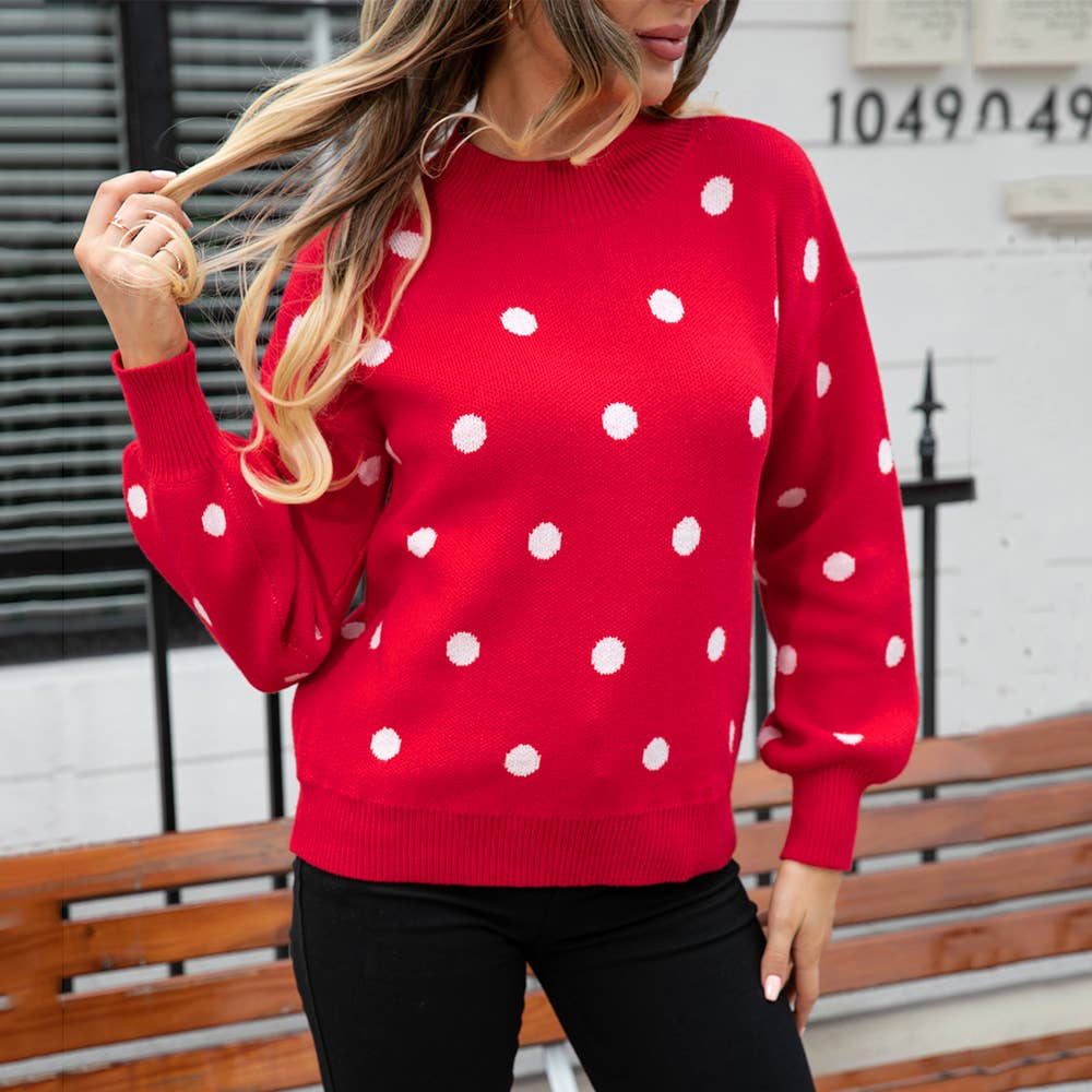 SWEATER KNIT SWEATER POLKA DOT PULLOVER SWEATER