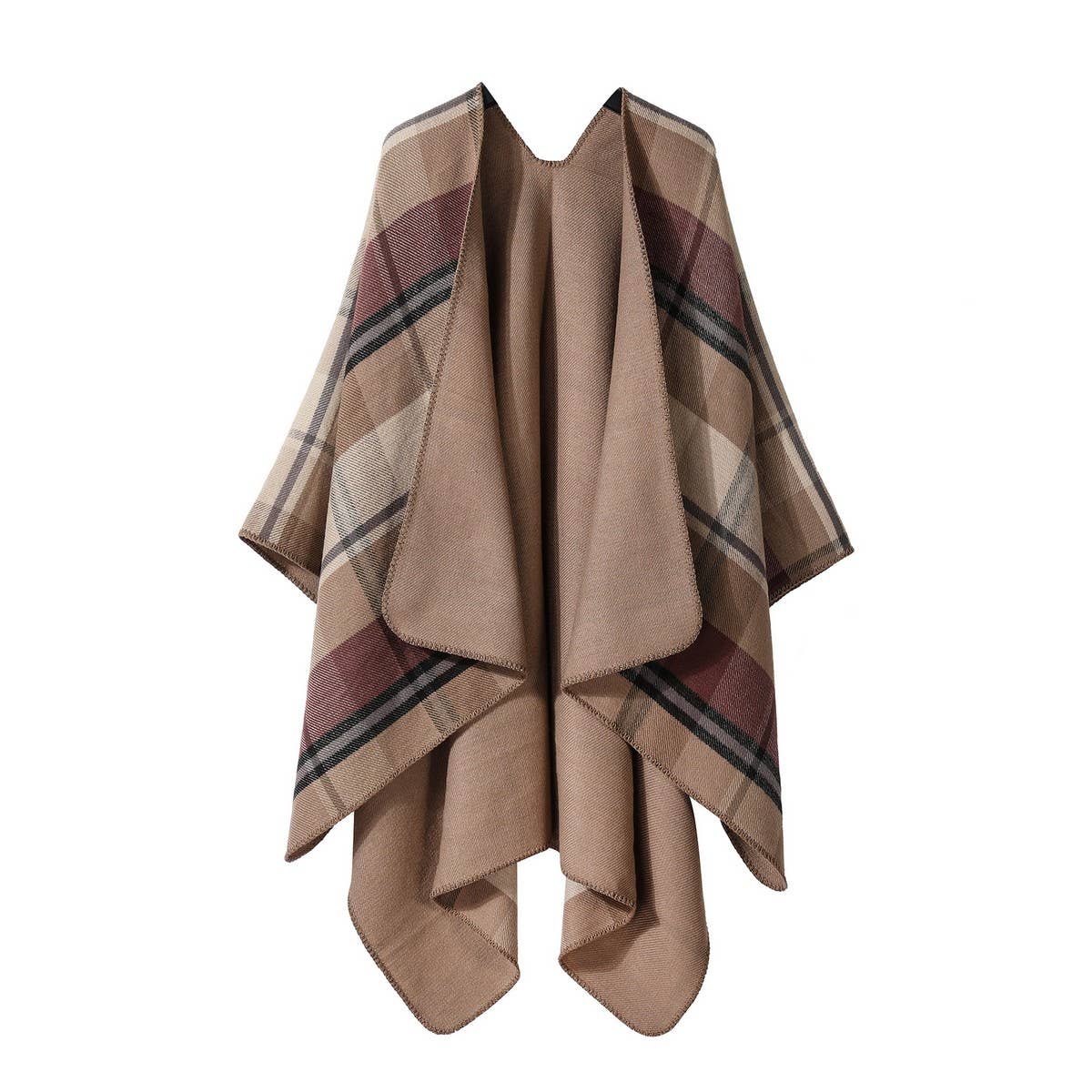 DOUBLE-SIDED PLAID FAUX CASHMERE SHAWL CAPE