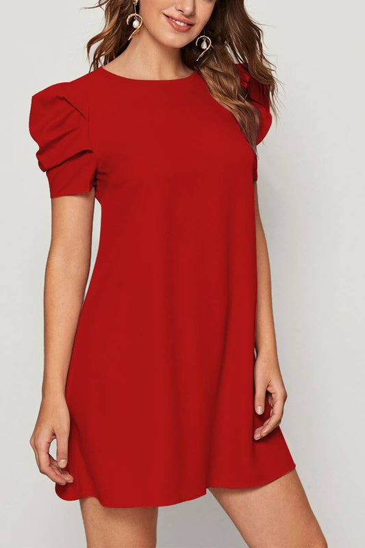 CWDSD8382_SOLID SHORT SLEEVE ELEGANT CASUAL SHORT DRESS