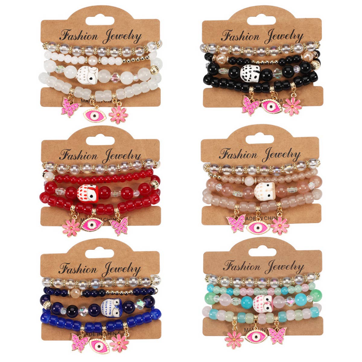 BUTTERFLY FLOWER EYE PENDANT BEADED BRACELET_CWAJE2223