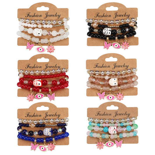 BUTTERFLY FLOWER EYE PENDANT BEADED BRACELET_CWAJE2223