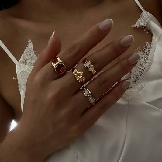 TRENDY RETRO GEOMETRIC HOLLOW DIAMOND RING SET