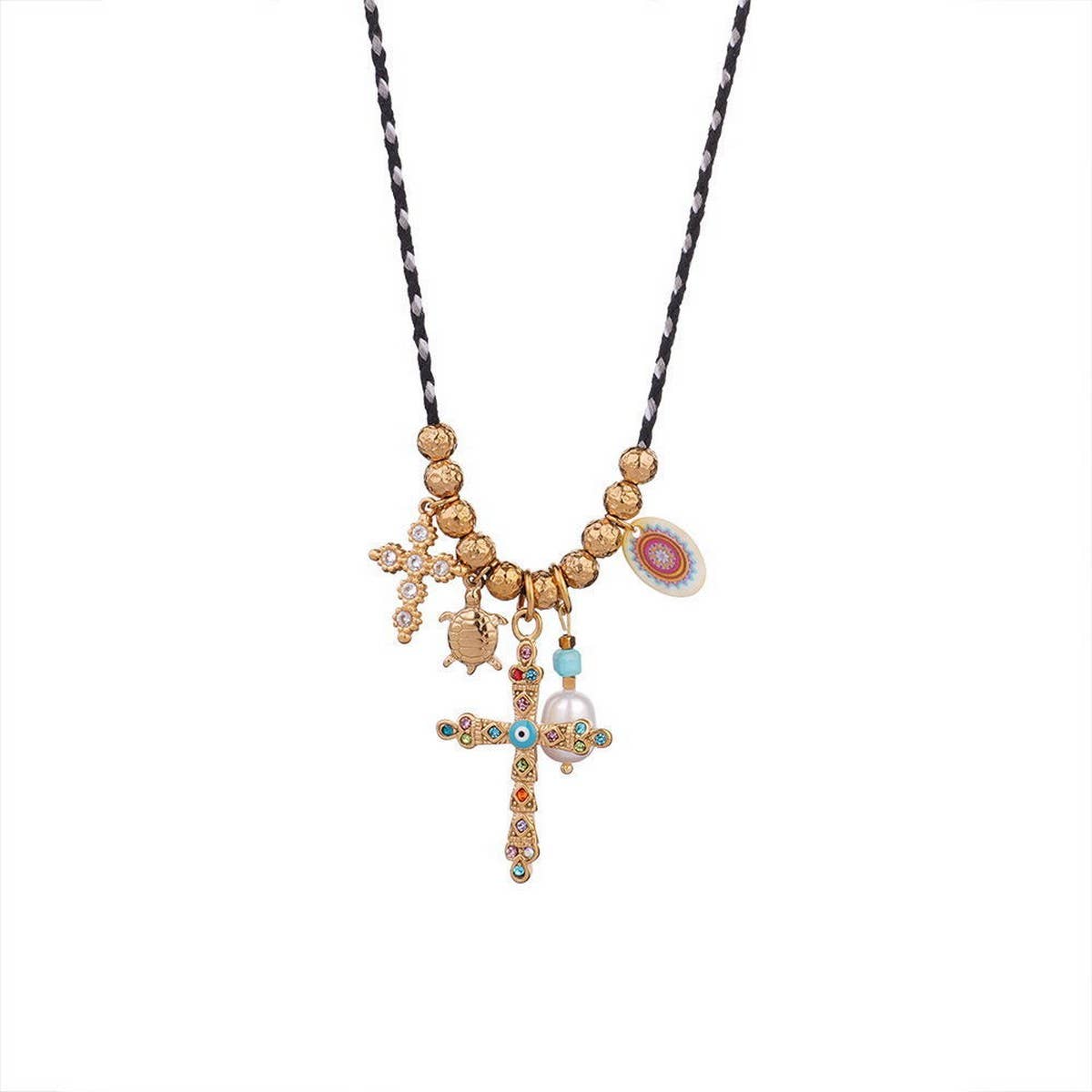 Zircon Cross Tarot Necklace with Natural Stone_CWMM7523
