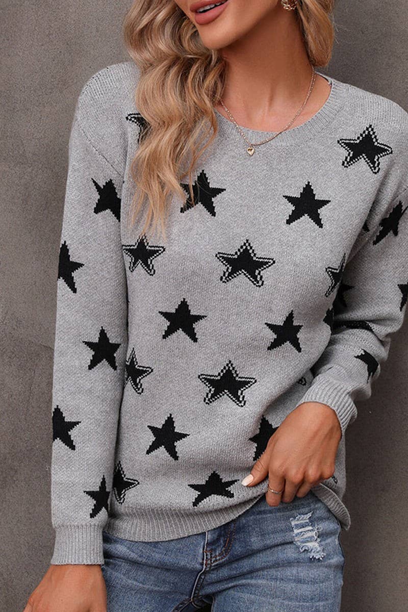 Star jacquard pullover slim knit sweater