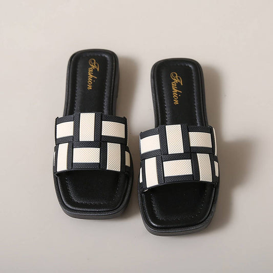 CHECKERBOARD PATTERN SUMMER SANDAL SLIPPERS_CWSHS0673