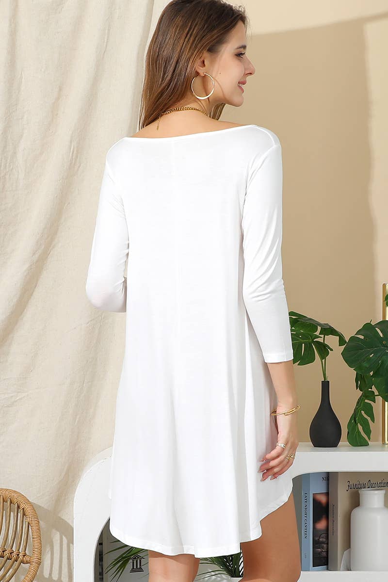 CWDSD10400_LONG SLEEVE BUTTONED NECK CASUAL MIDI DRESS