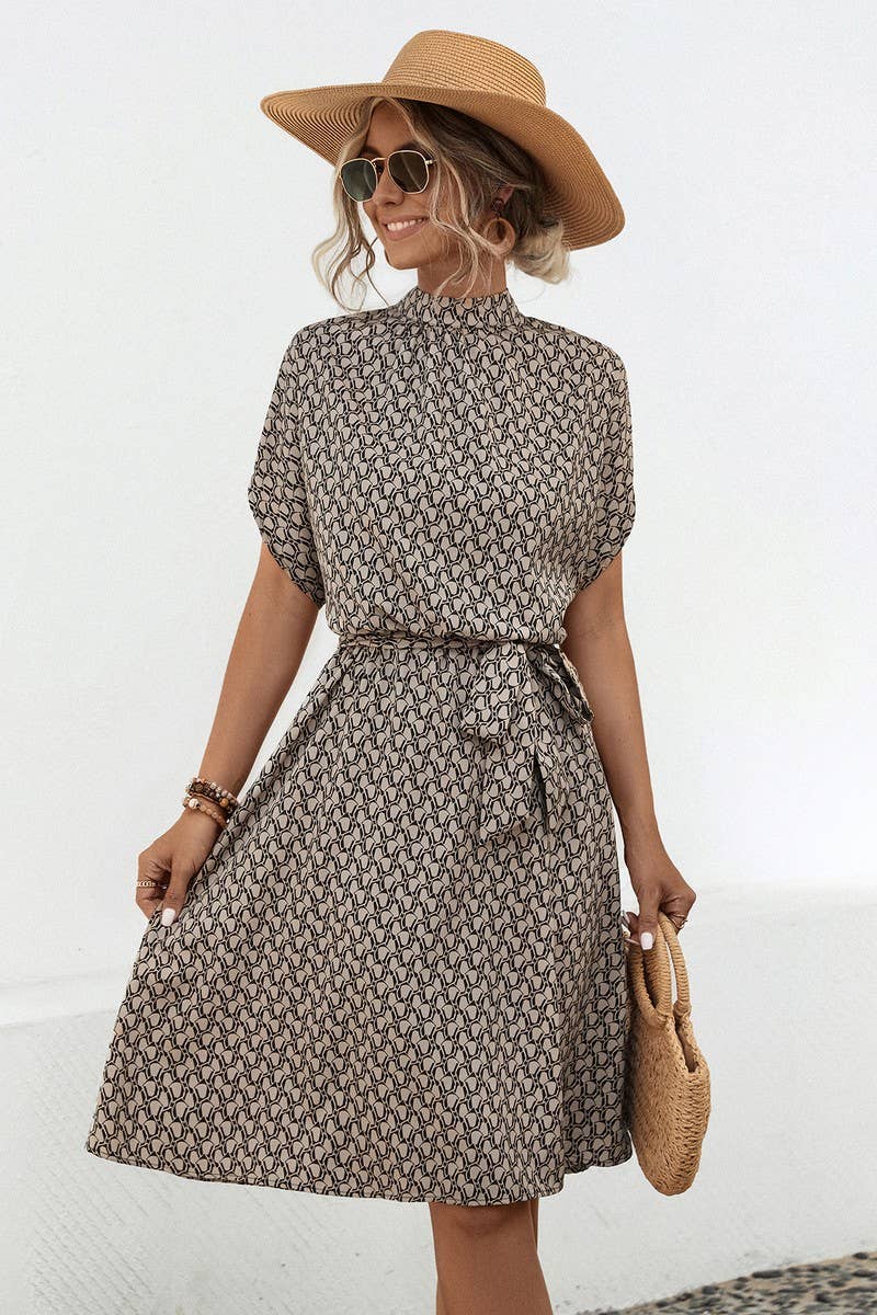 CWDSD4877_ROUND NECK PRINTED BATWING SLEEVE DRESS