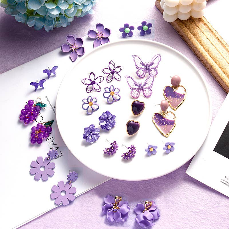 Purple simple and fresh floral stud earrings