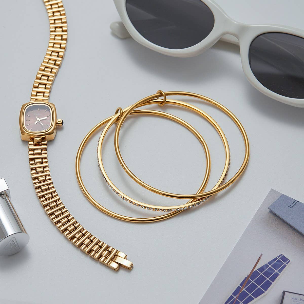 Luxury 18K Gold Multi-Layer Zircon Titanium Cuff