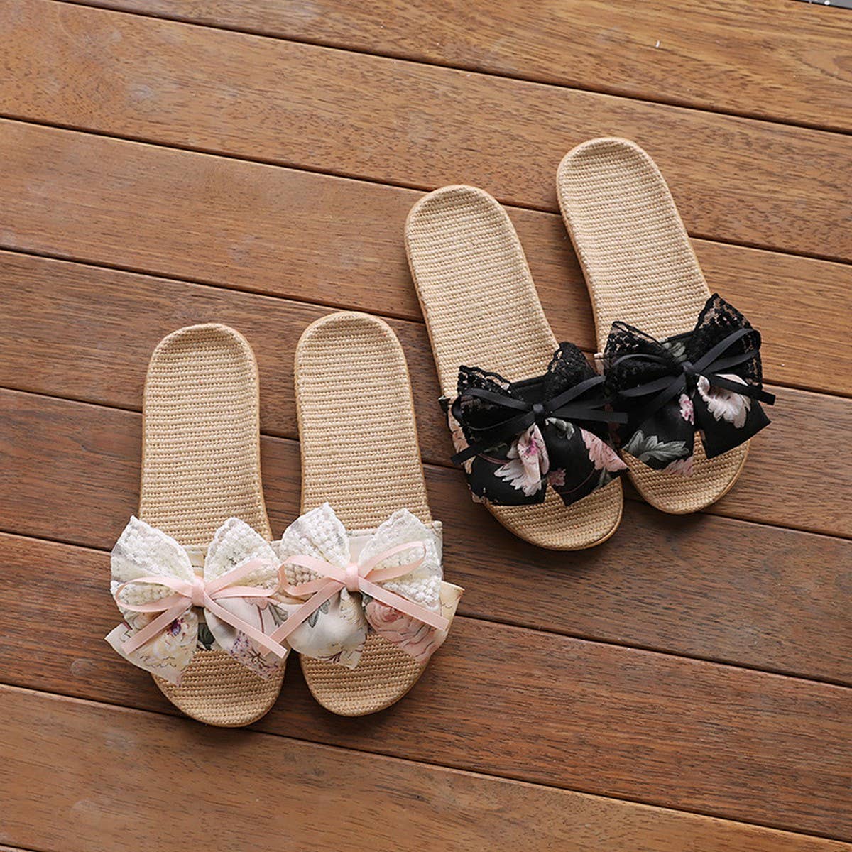Cute Bow Linen Slippers for Home & Office
