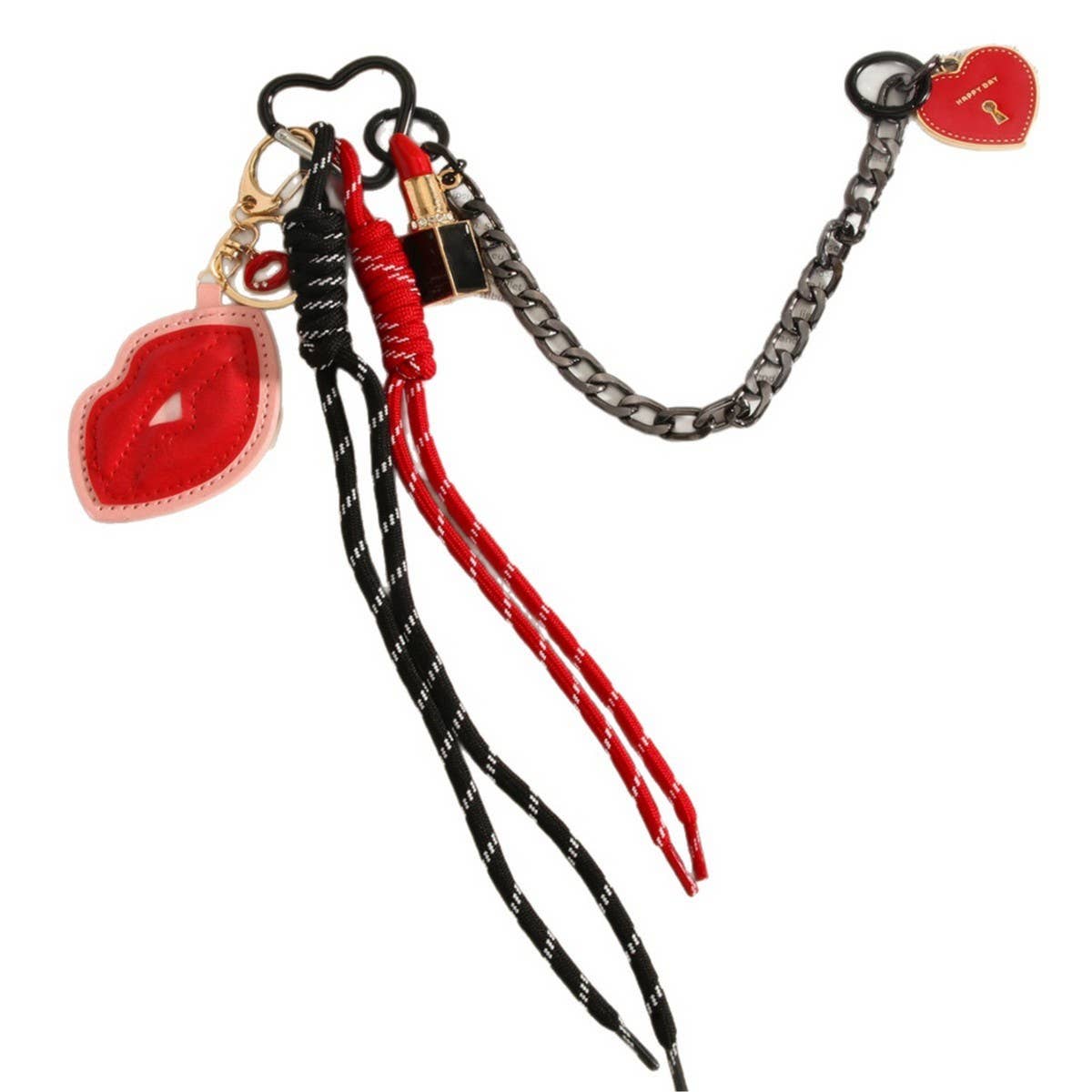 Lip Heart Charm with Mirror Keychain Bag Decor