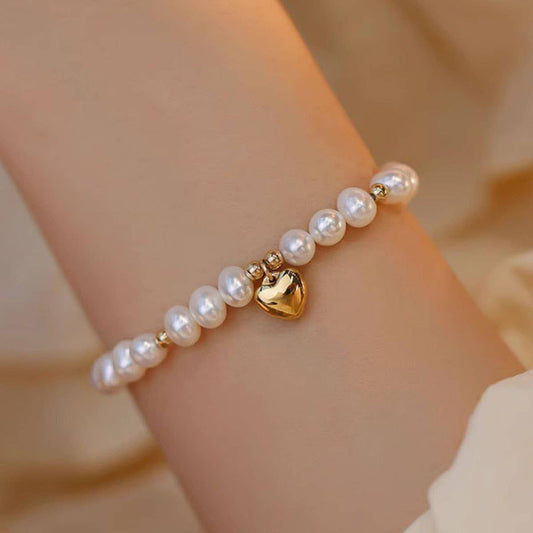 Small heart-shaped freshwater pearl bracelet