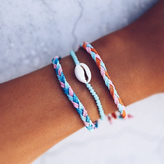 SHELL HANDWOVEN BRACELET 3 PIECE SET
