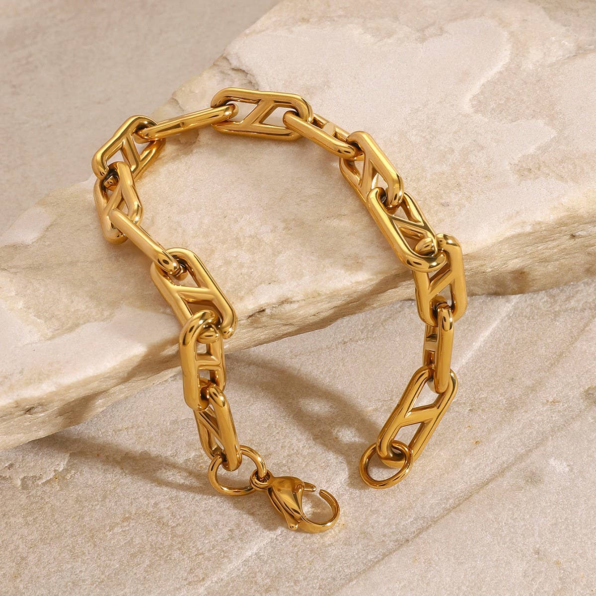 Gold Stainless Steel Chain Bracelet, No Fading