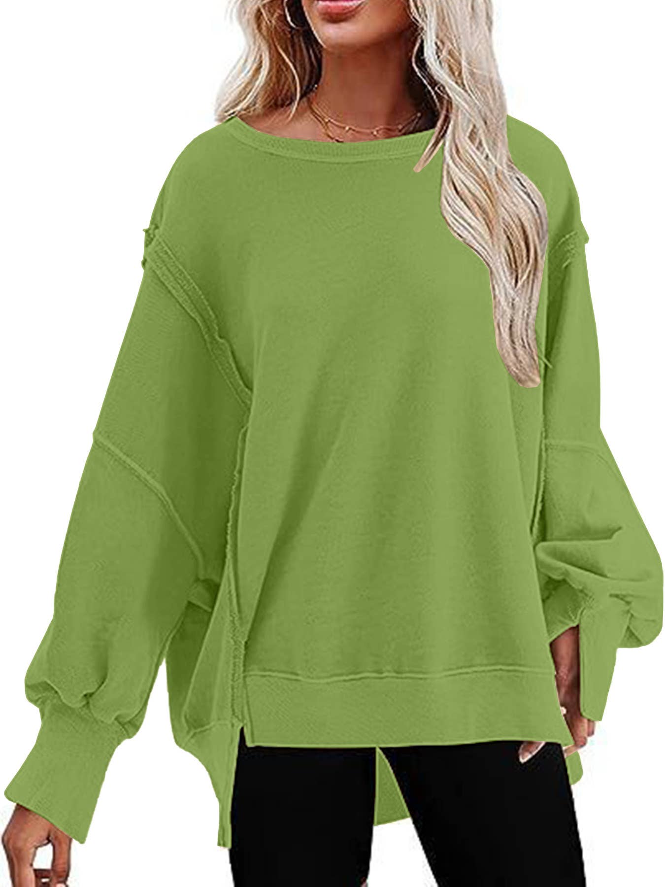 Solid color crew neck loose pullover hoodie