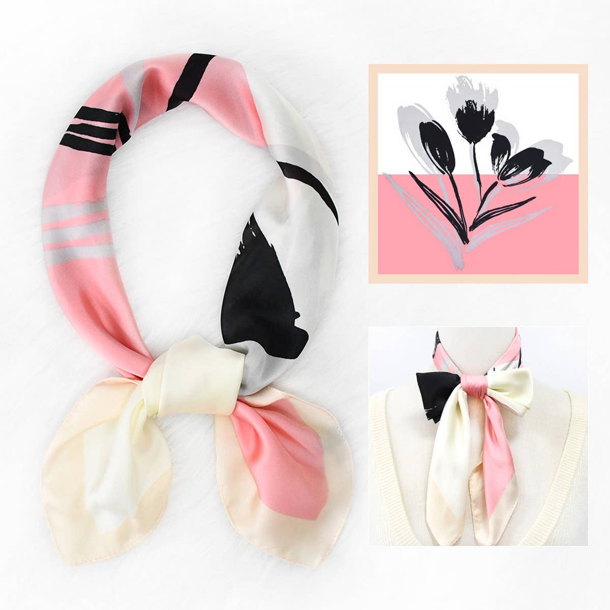 Floral Silk Scarf-Fresh & Elegant Square Headscarf