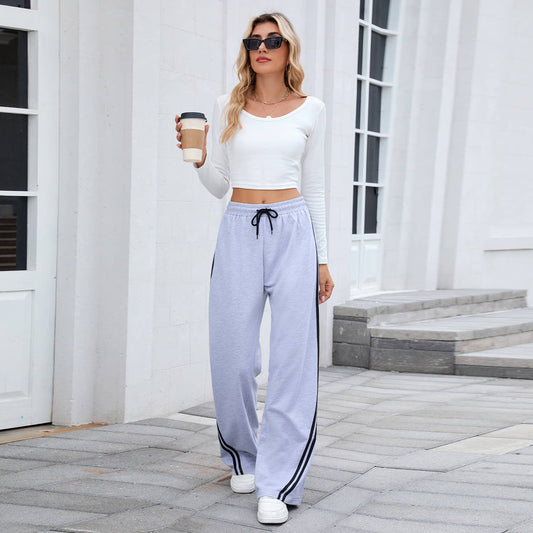 Lace up casual, loose, straight, wide-leg pants
