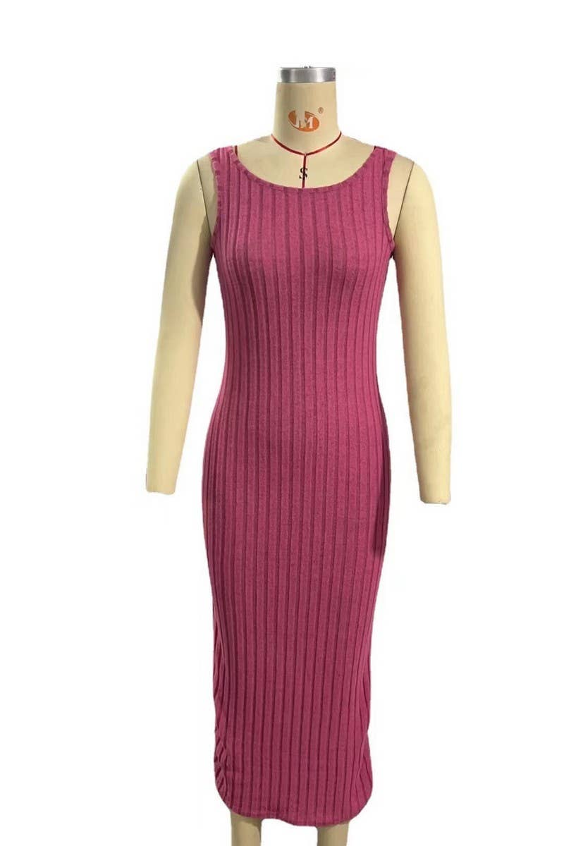 CWDMD3029_SLEEVELESS SUSPENDER LONG KNITTED DRESS