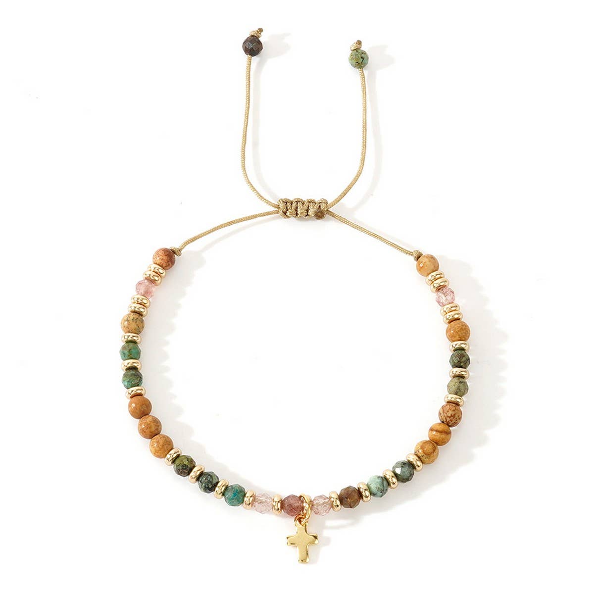 GOTHIC CROSS NATURAL SEMI-PRECIOUS STONE BRACELET_CWAB4626