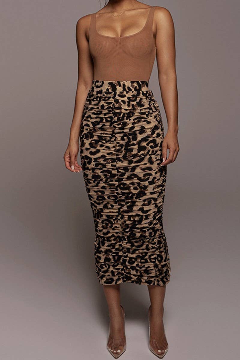 CWBLS0199_BODYCON PLEATED SLIT MIDI SKIRT