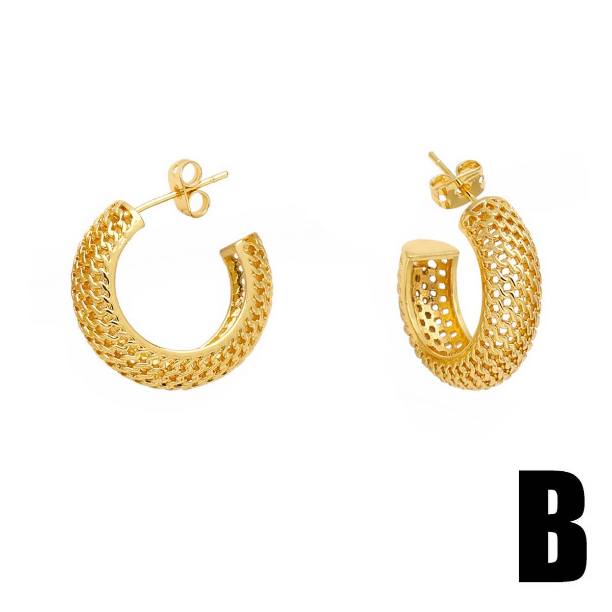 C SHAPED HOLLOW GOLD PLATED EARRINGS_CWAJE1032