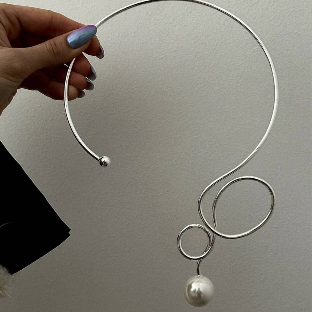 WATERDROP IMITATION PEARL FASHION METAL NECKLACE