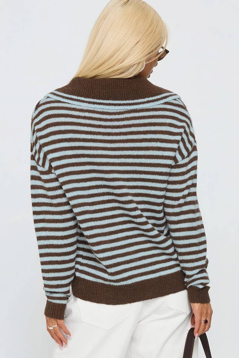 CWOSWL07753_2025 CASUAL STRIPED CREWNECK LOOSE KNIT SWEATER