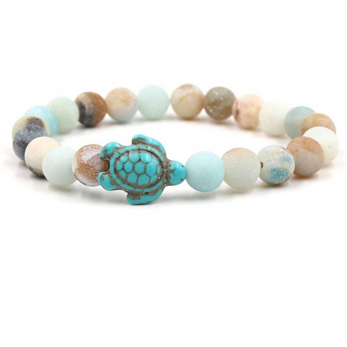 CWAJE3879_BEACH TURQUOISE TURTLE BEADED SIMPLE BRACELET
