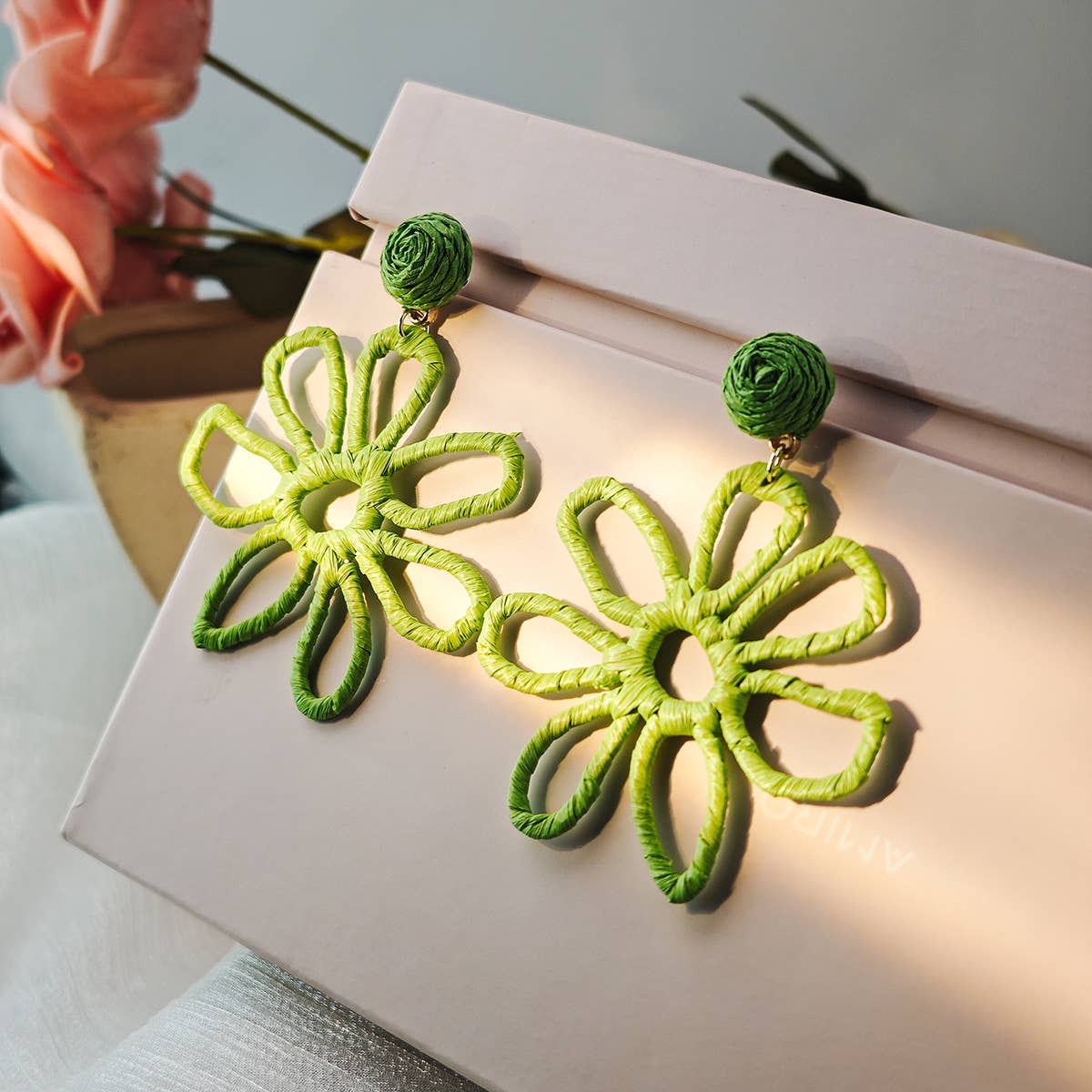 Colorful woven Raffia grass hollowed-out earrings