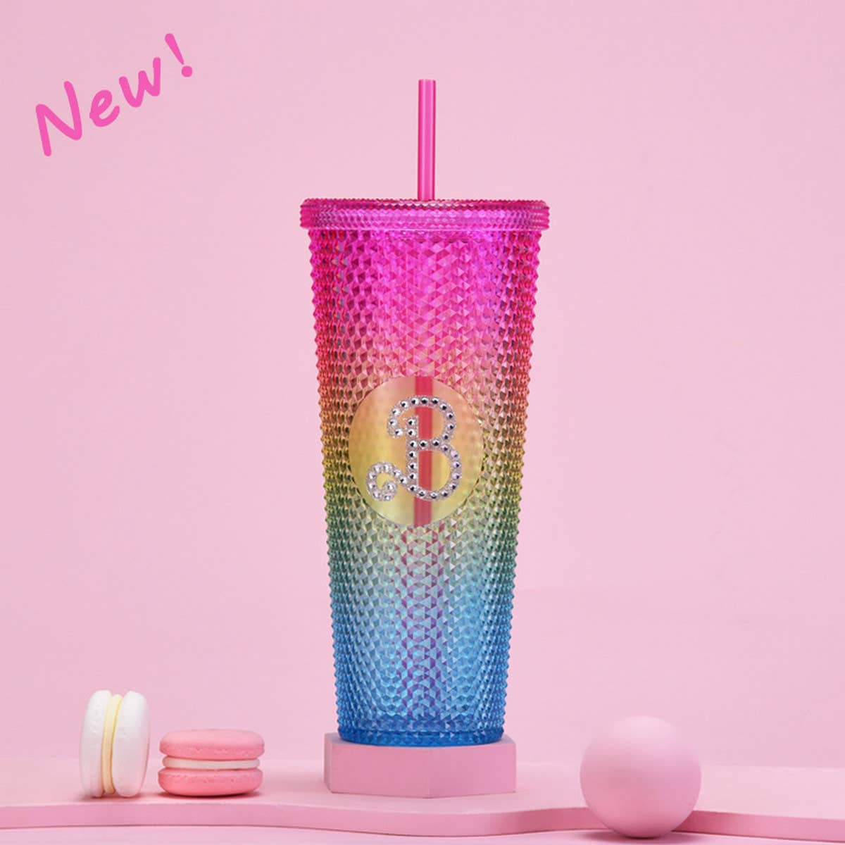 DOUBLE LAYER PORTABLE PLASTIC STRAW DIAMOND CUP