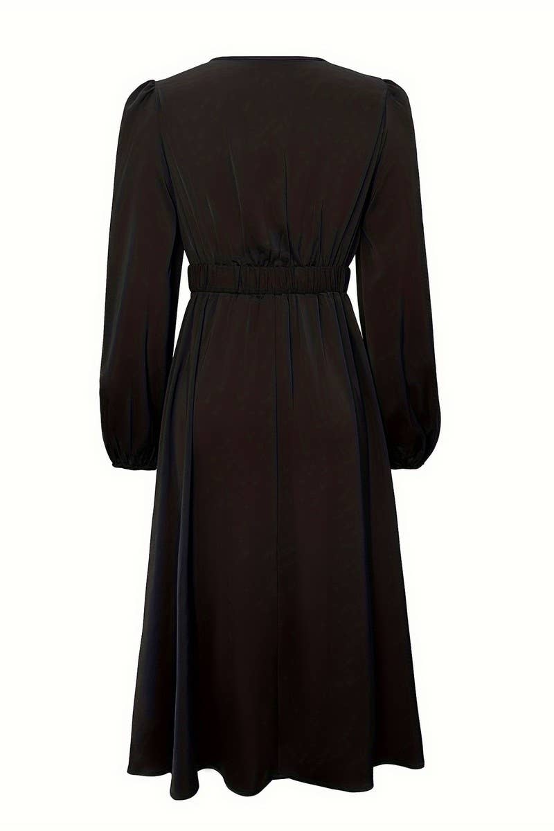 CWDMD5065_V-NECK ELEGANT COMMUTER FASHION RIPPED DRESS