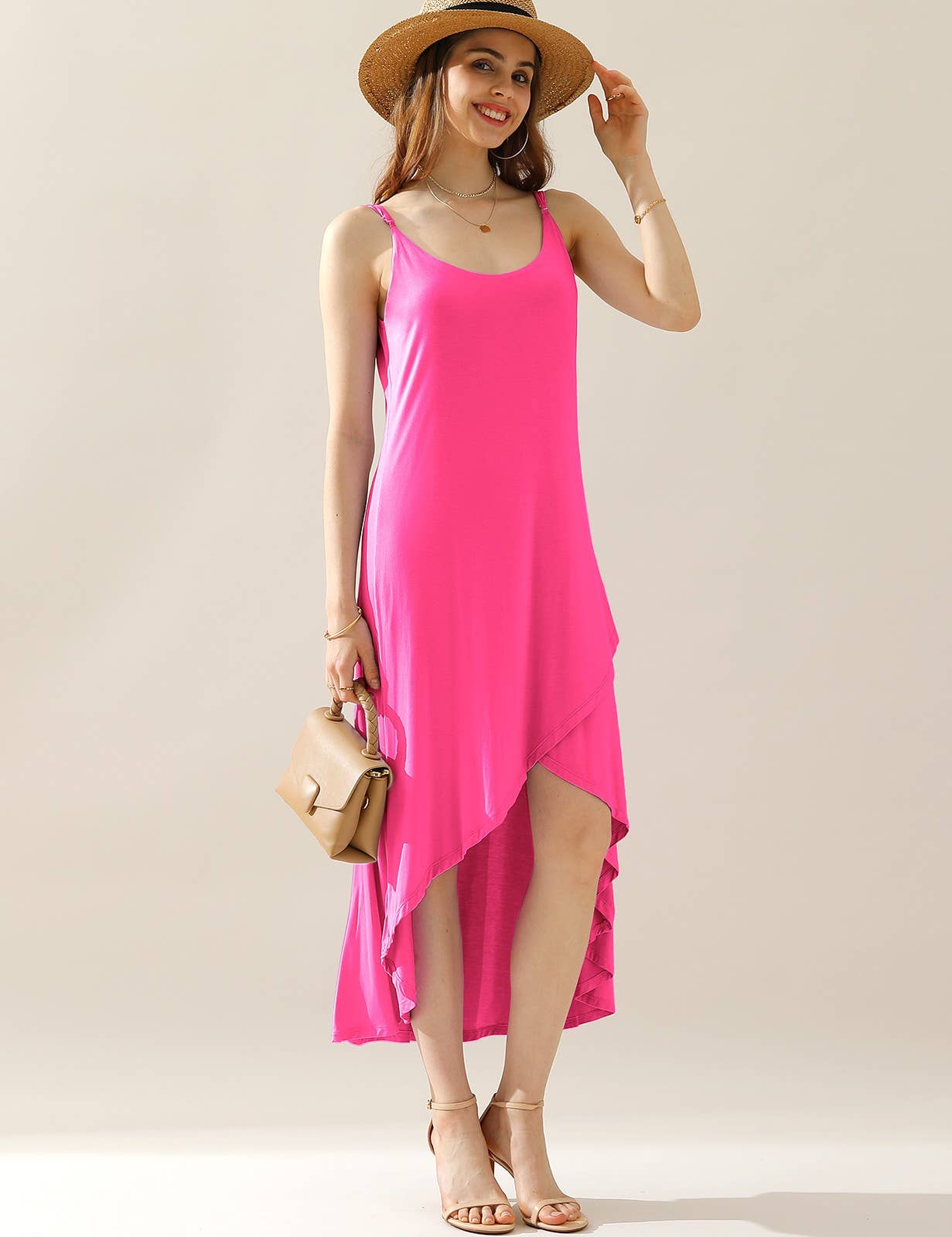CWDMD822_2 LAYER UNBALANCE HIGH-LOW SKIRT MAXI DRESS