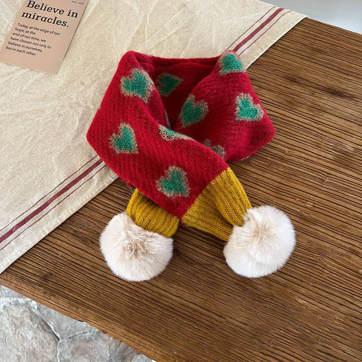 INS Jacquard Heart Knit Scarf for Kids Winter