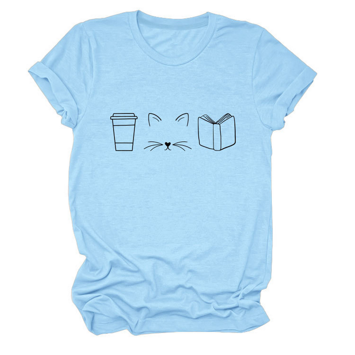 Cute Cat Line Art Tee ? Coffee Cup Print Shirt