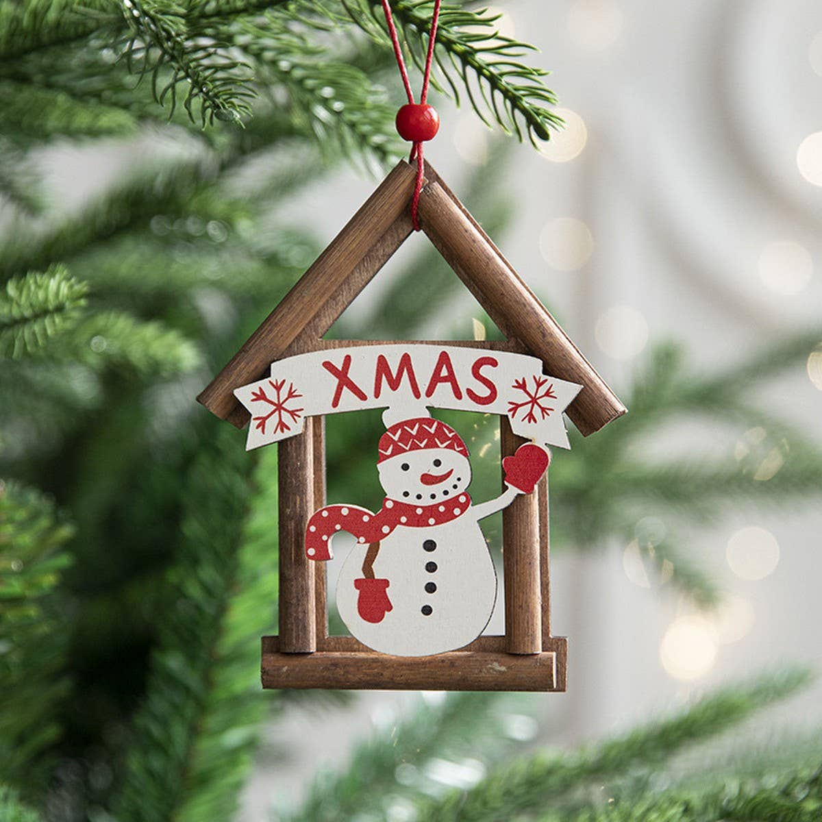 Wooden House Christmas Tree Hanging Ornament_CWMM9778