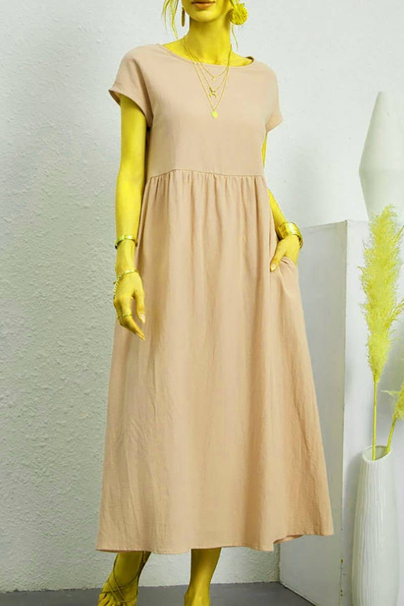 CWDMD01070_SOLID COLOR SLEEVELESS LOOSE DRESS