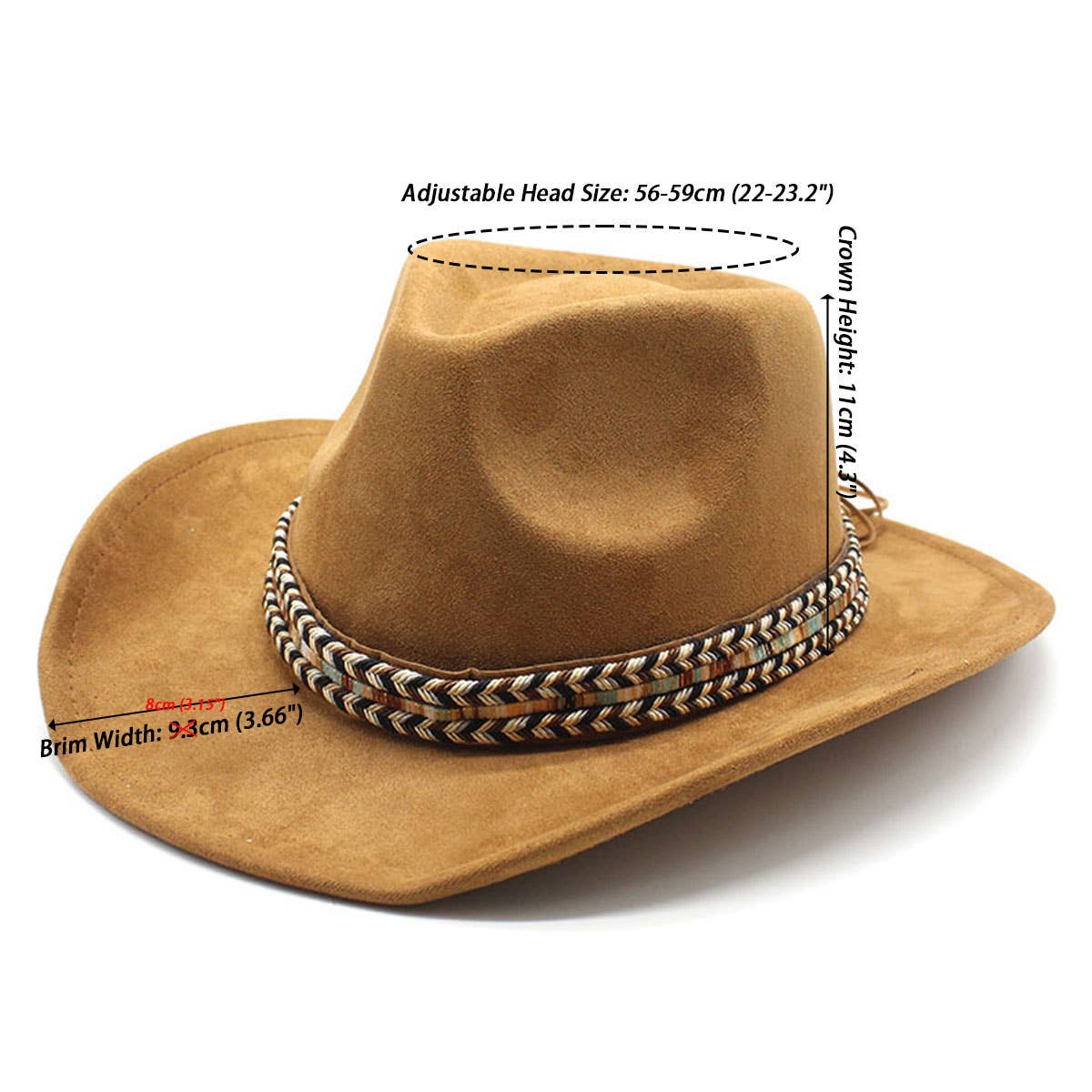 Faux Suede Cowboy Hat with Braided Band Unisex_CWAH2504