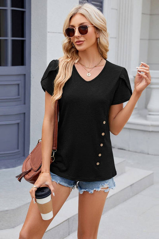 Cwtts0824_V-Neck Short Sleeve Knit Top