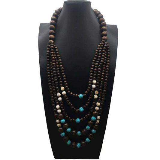 BOHEMIAN WOOD BEAD IMITATION TURQUOISE NECKLACE_CWMM4862