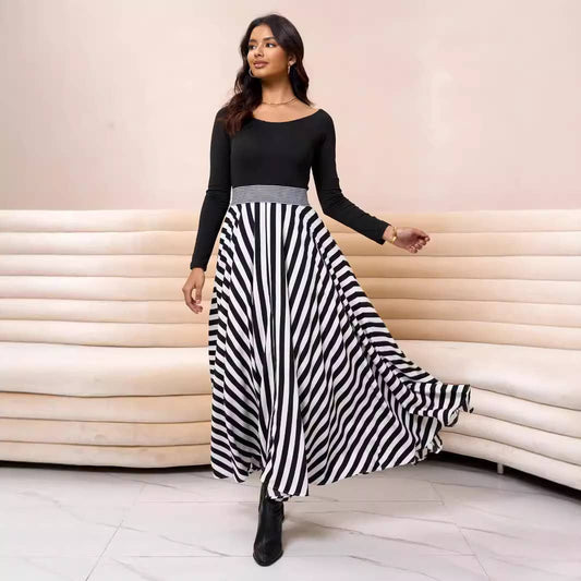 Patchwork striped sexy fashion slim-fit dress