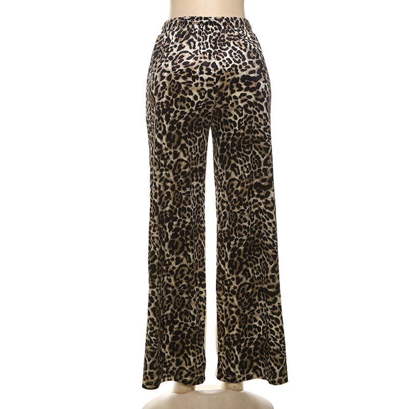 Leopard high-waisted loose straight-leg pants