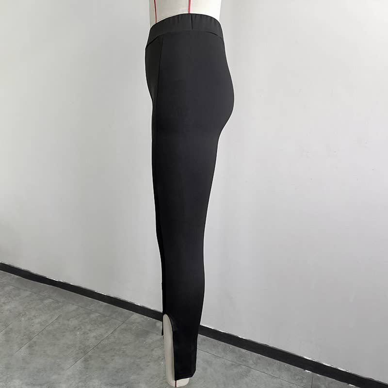 Fashion solid color small feet open flared pants