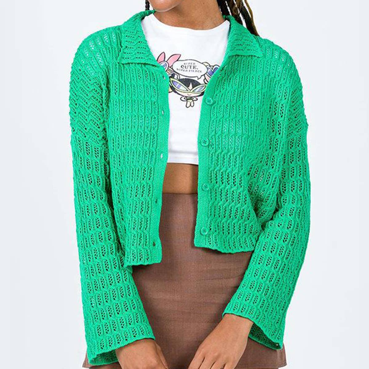 LAPEL SOLID COLOR BUTTON LONG SLEEVE CARDIGAN