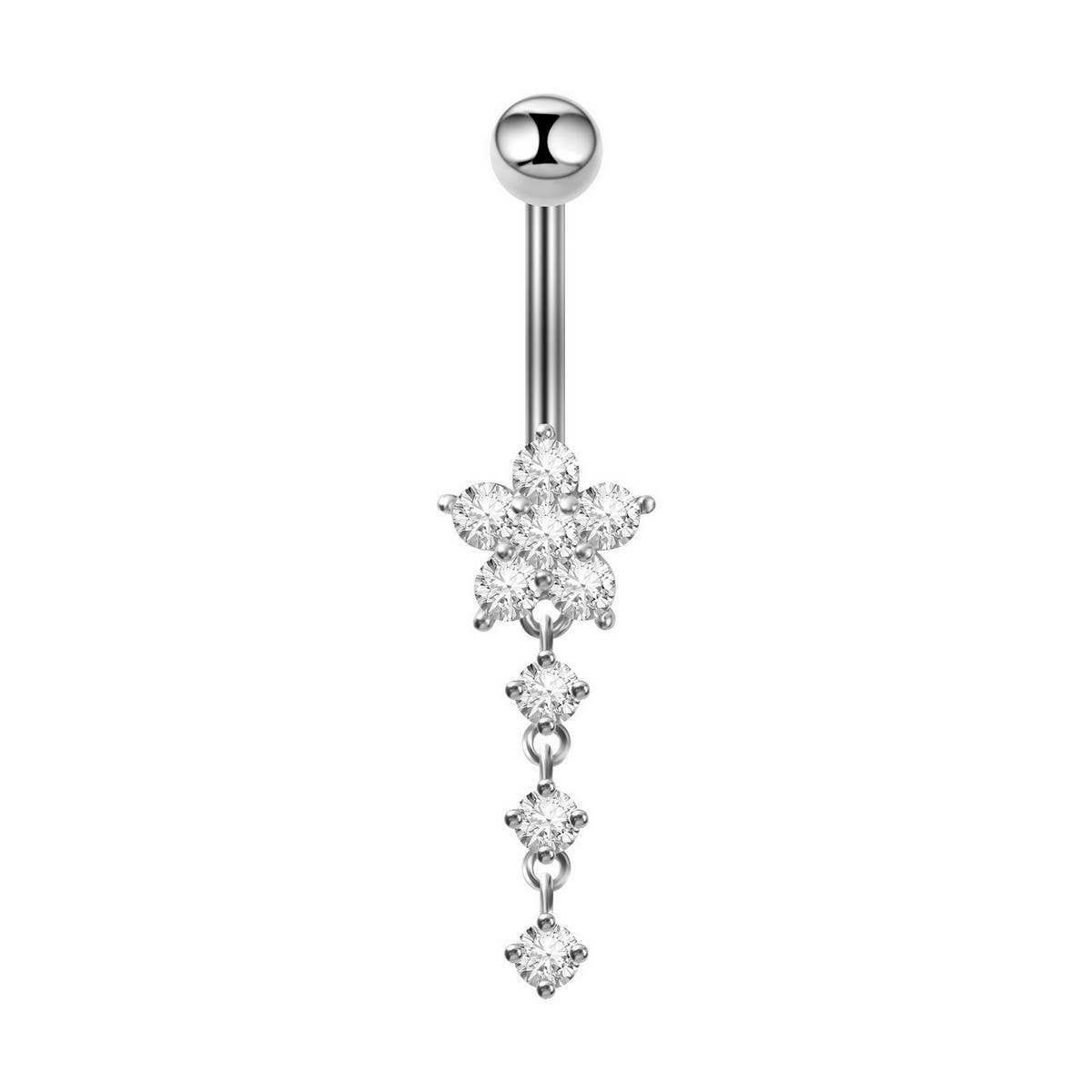 Stainless Steel Flower Zircon Dangle Belly Ring_CWMM9460