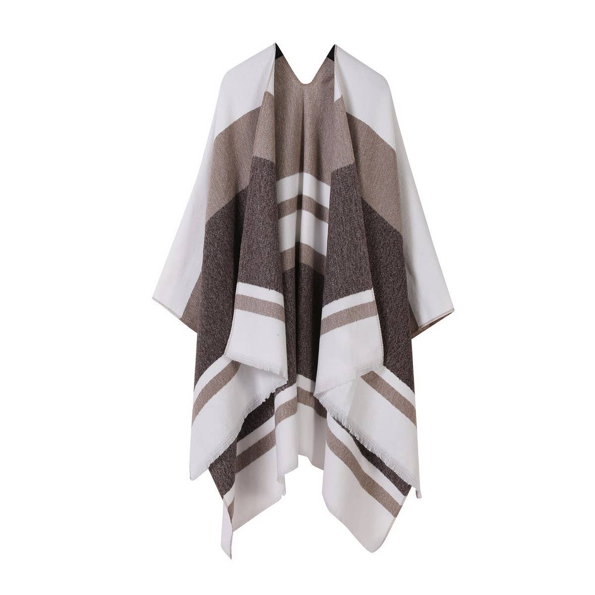 COLORBLOCKED AND BARRED CAPE WITH OUTER CAPE