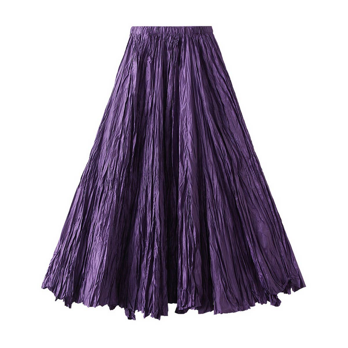 Loose Pleated A-Line Flared Casual Midi Skirt