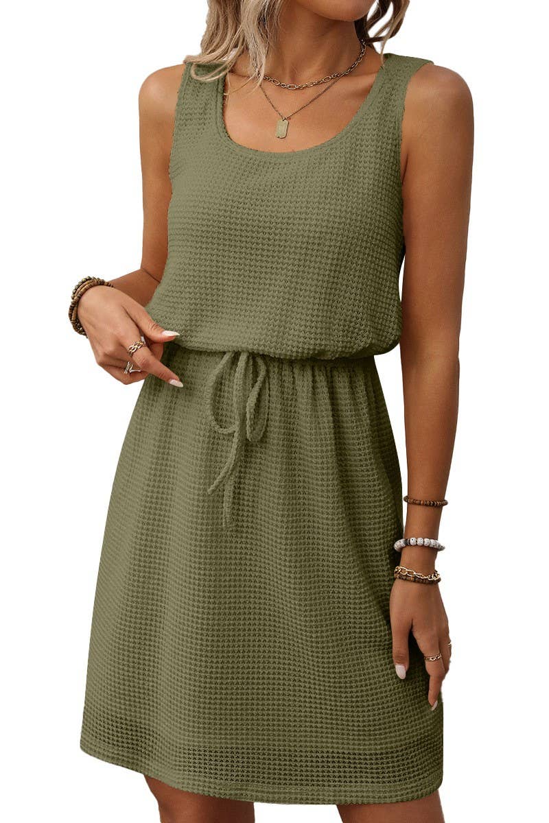 CWDSD7454_SUMMER SQUARE NECK SLEEVELESS VEST DRESS